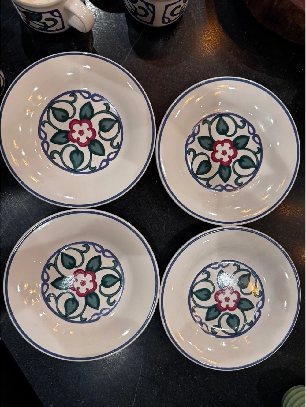 Vintage Pfaltzgraff Arbor Vine Stoneware Set,Cups, Saucers & Salt/Pepper Shakers